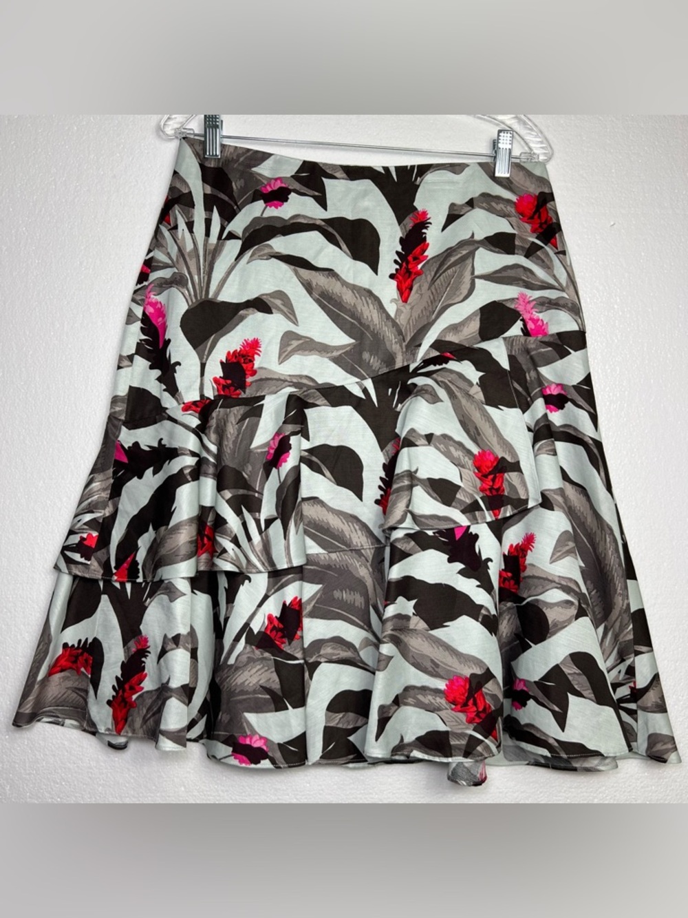 Banana Republic Tropical Leaf Print Tiered Ruffle Skirt linen blend size 8